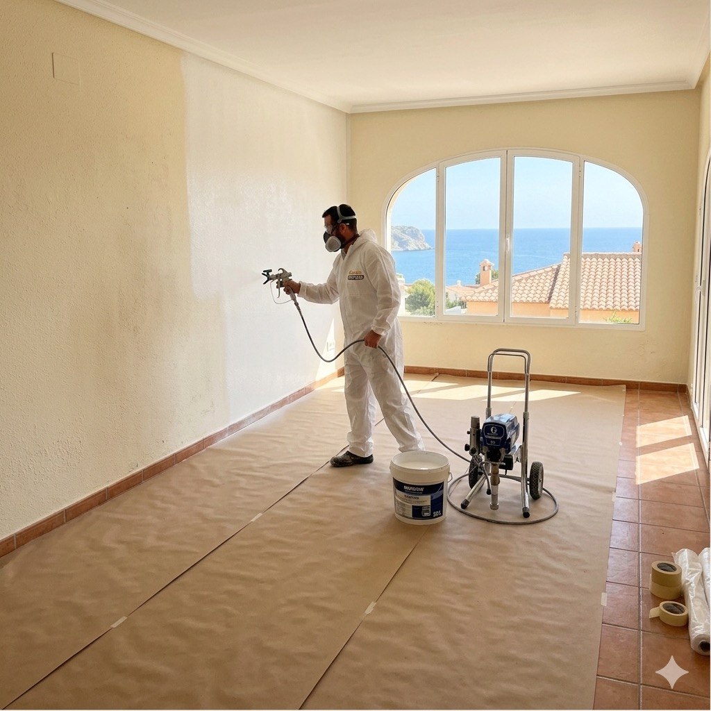 Pintura de interiores airless — villa con vistas al Mediterráneo, Costa Blanca
